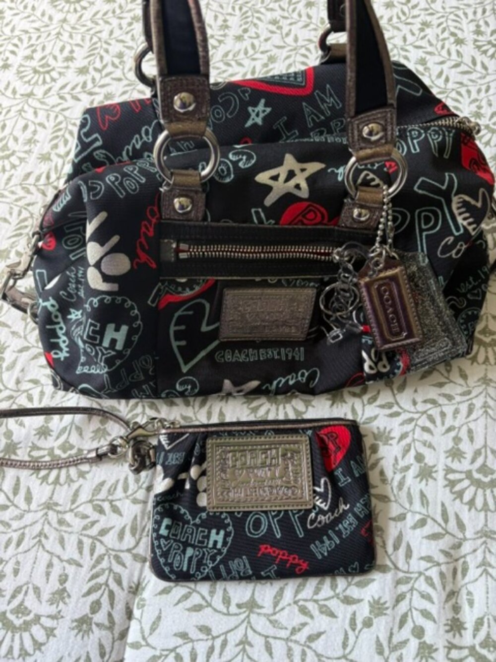Coach Poppy Graffiti Luxey 2-way Satchel & Matching Wristlet Set